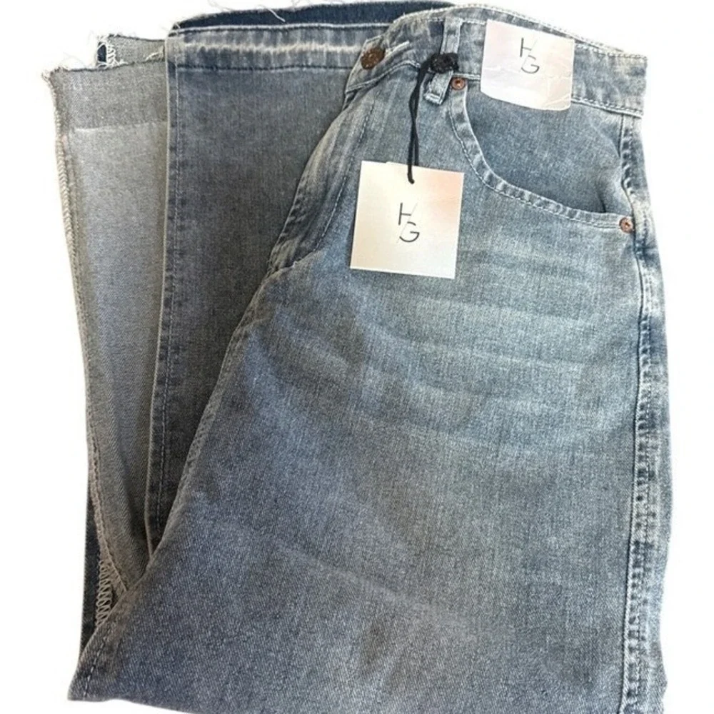 NWT Happily Grey Washed Denim 5 Midi Skirt Slit Frayed Hem‎ Whiskered Modest Y2K